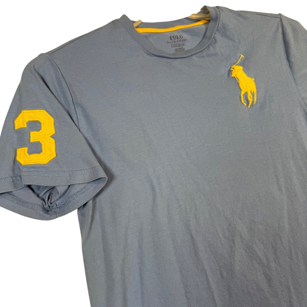 Polo Ralph‎ Lauren T-Shirt Boy's Youth Blue Number 3 Big Pony Logo Tee